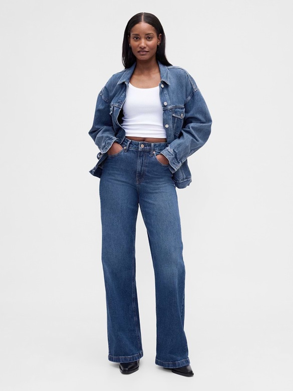 Gap curvy high rise stride wide leg jeans